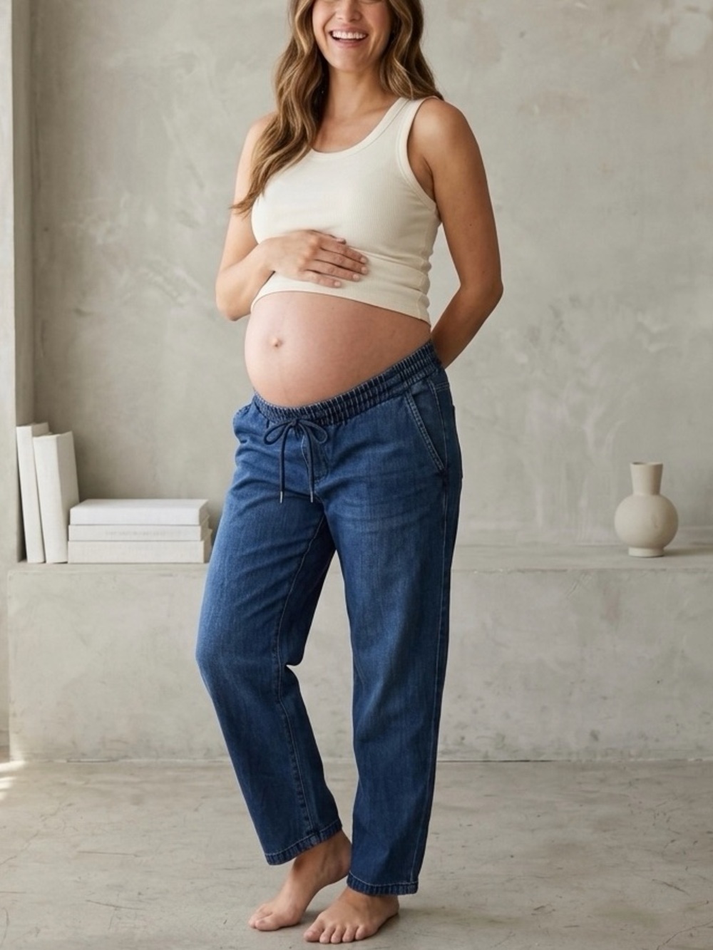 Seraphine Maternity Oslo Under The Bump Drawstring Wide Leg Denim Trousers